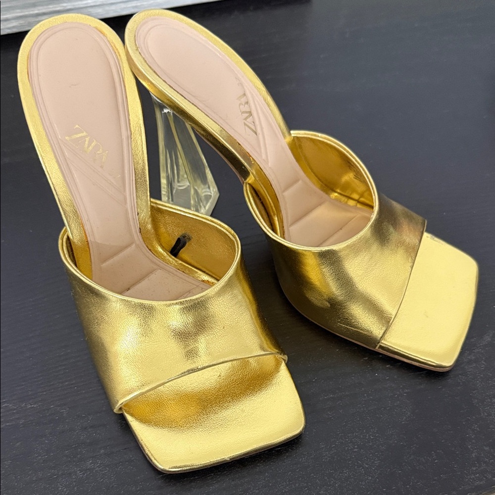 Zara Metallic Gold Heels